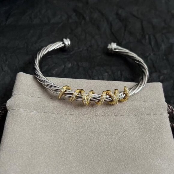 David Yurman Sterling Silver & Gold Cable Bracelet - Picture 4 of 5